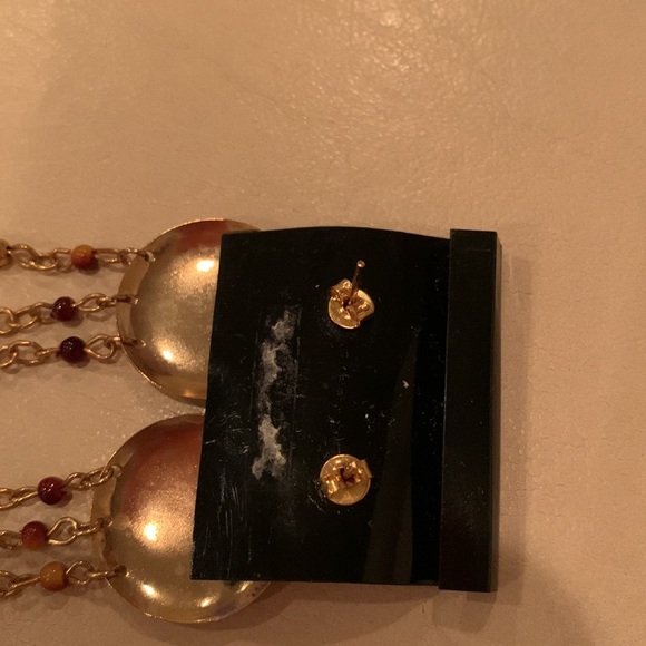 NEW Gold tone drop earrings with brown/gold beads - Picture 3 of 4